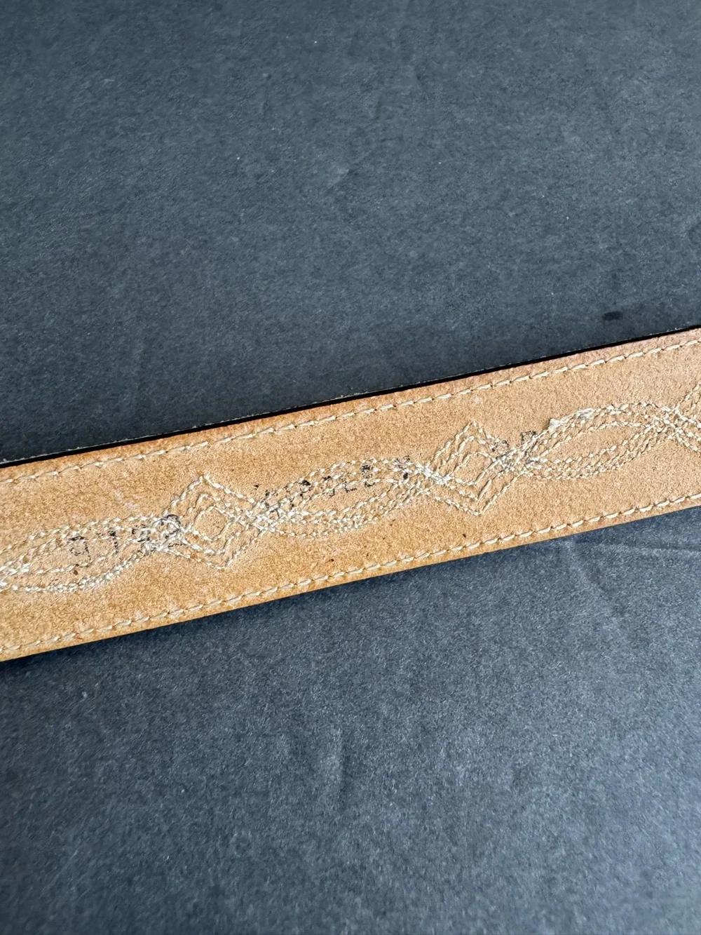 Vintage Brown Leather Belt Stitched Western Detail Unisex Womens Medium